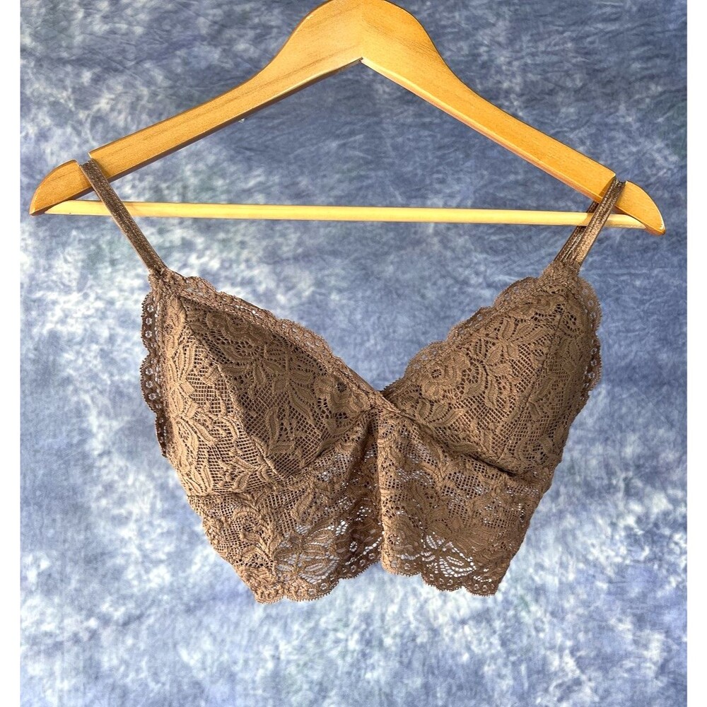 SWS Essentials Floral Lace Bralette Medium Tan Brown Scalloped Boho Festival